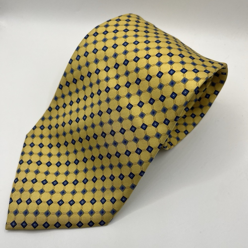 Vtg Angelo Bosani Tie‎ Rack Yellow Blue Geometric 100% Silk Made Italy